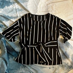 Final Sale! West Kei Front Tie Black & White Blouse